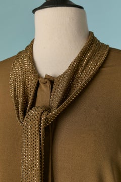 Kaki jersey shirt with rhinestone collar tie ALEXANDRE VAUTHIER