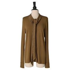 Kaki jersey shirt with rhinestone collar tie ALEXANDRE VAUTHIER