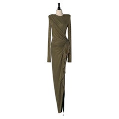Kaki jersey wrapped evening dress with gold metal stud ALEXANDRE VAUTHIER