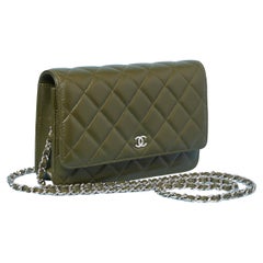 Kaki leather wallet on chain CHANEL 2019