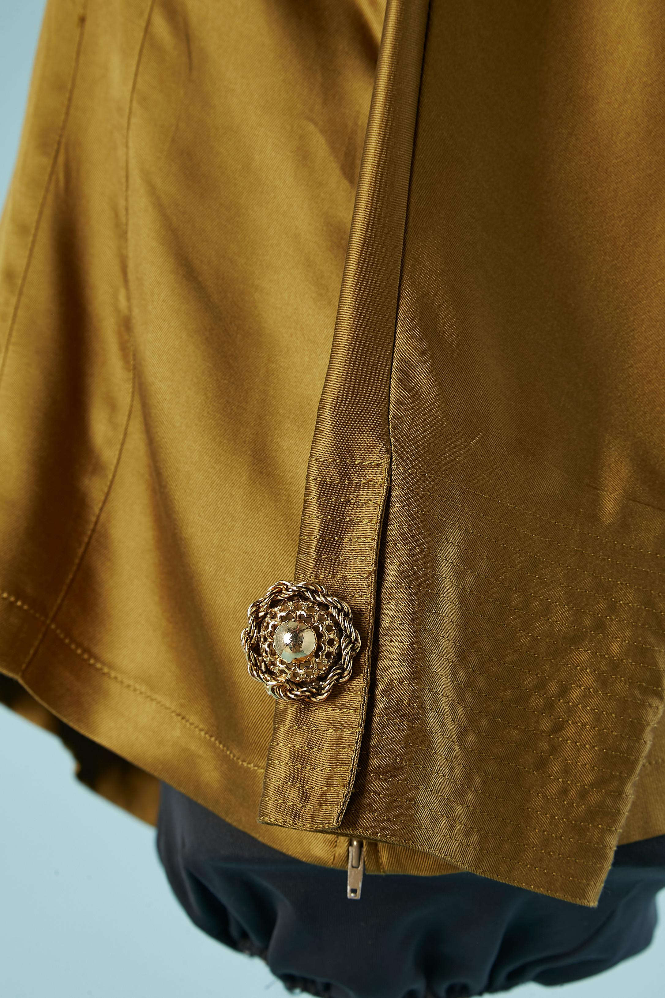 Brown Kaki silk blouse with decorative  jewlery buttons on the cuffs Genny  For Sale
