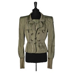 Kaki silk taffetas jacket with velvet bow Yves Saint Laurent Rive Gauche 