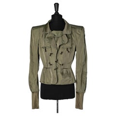 Kaki silk taffetas jacket with velvet bow Yves Saint Laurent Rive Gauche
