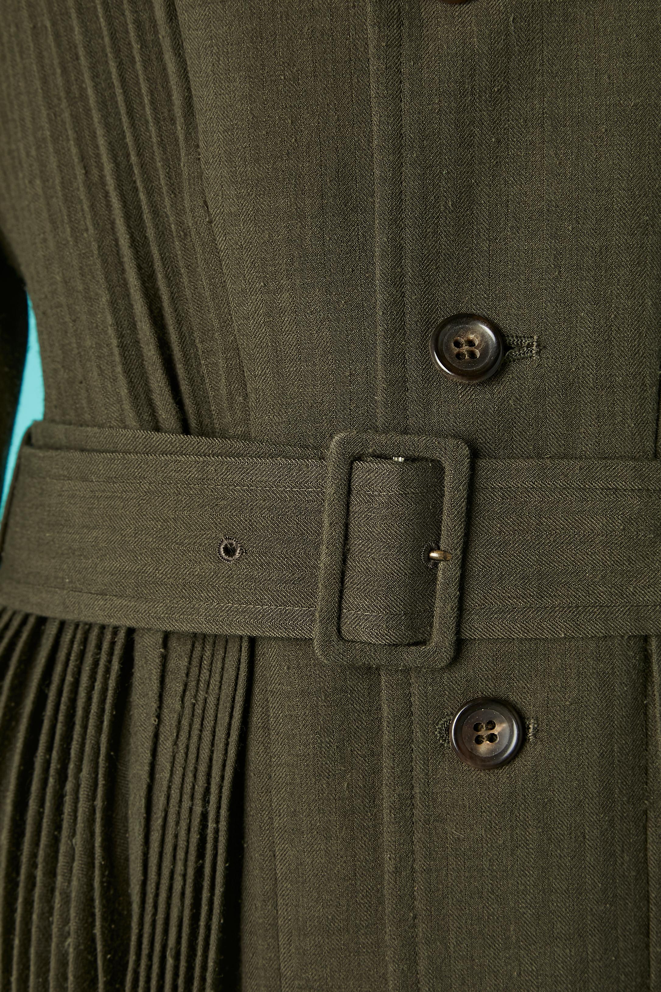 Noir Veste kaki à simple boutonnage avec plis soleil et ceinture Comme des Garçons  en vente