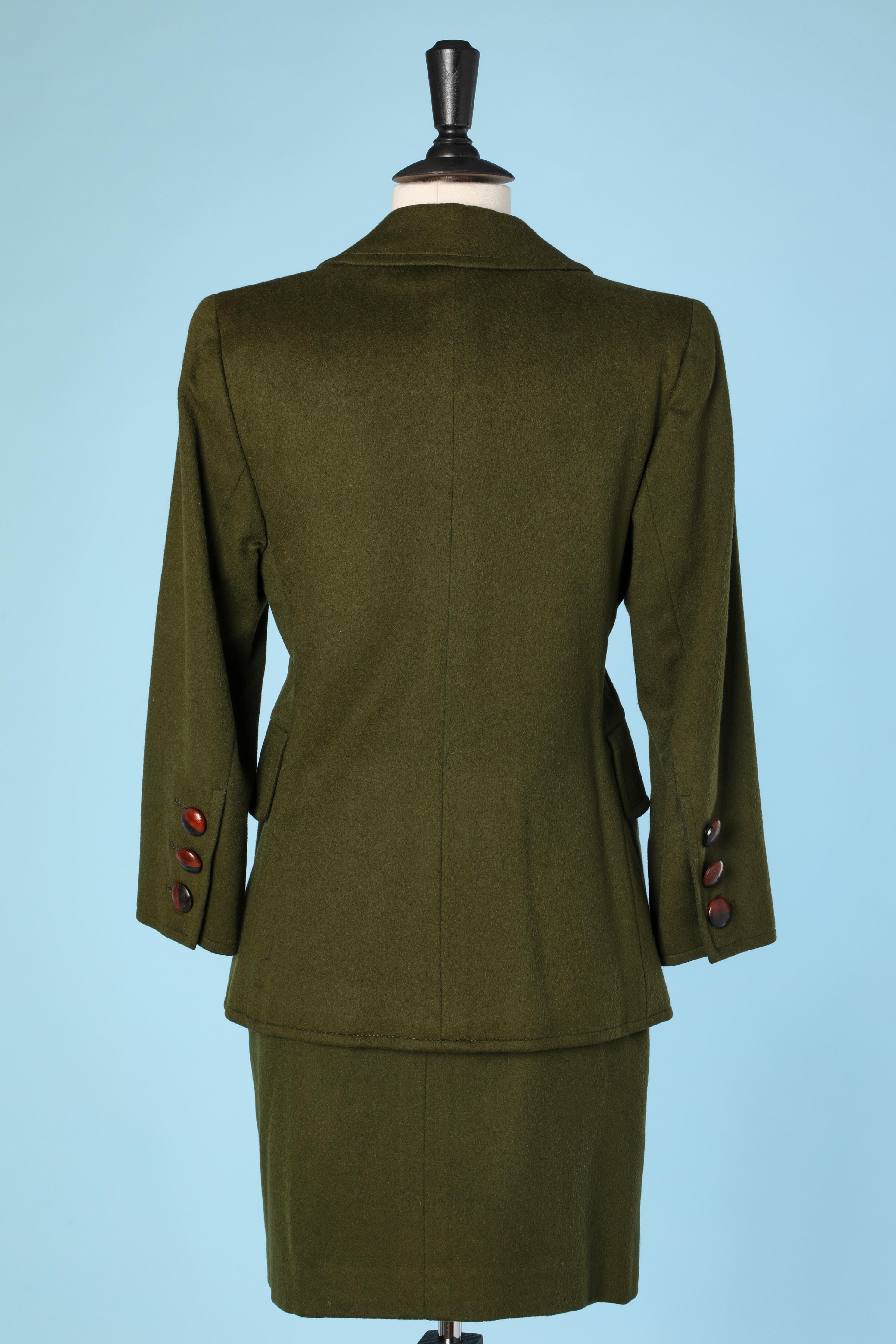 Women's Kaki skirt- suit in wool with wood buttons Yves Saint Laurent Rive Gauche  For Sale