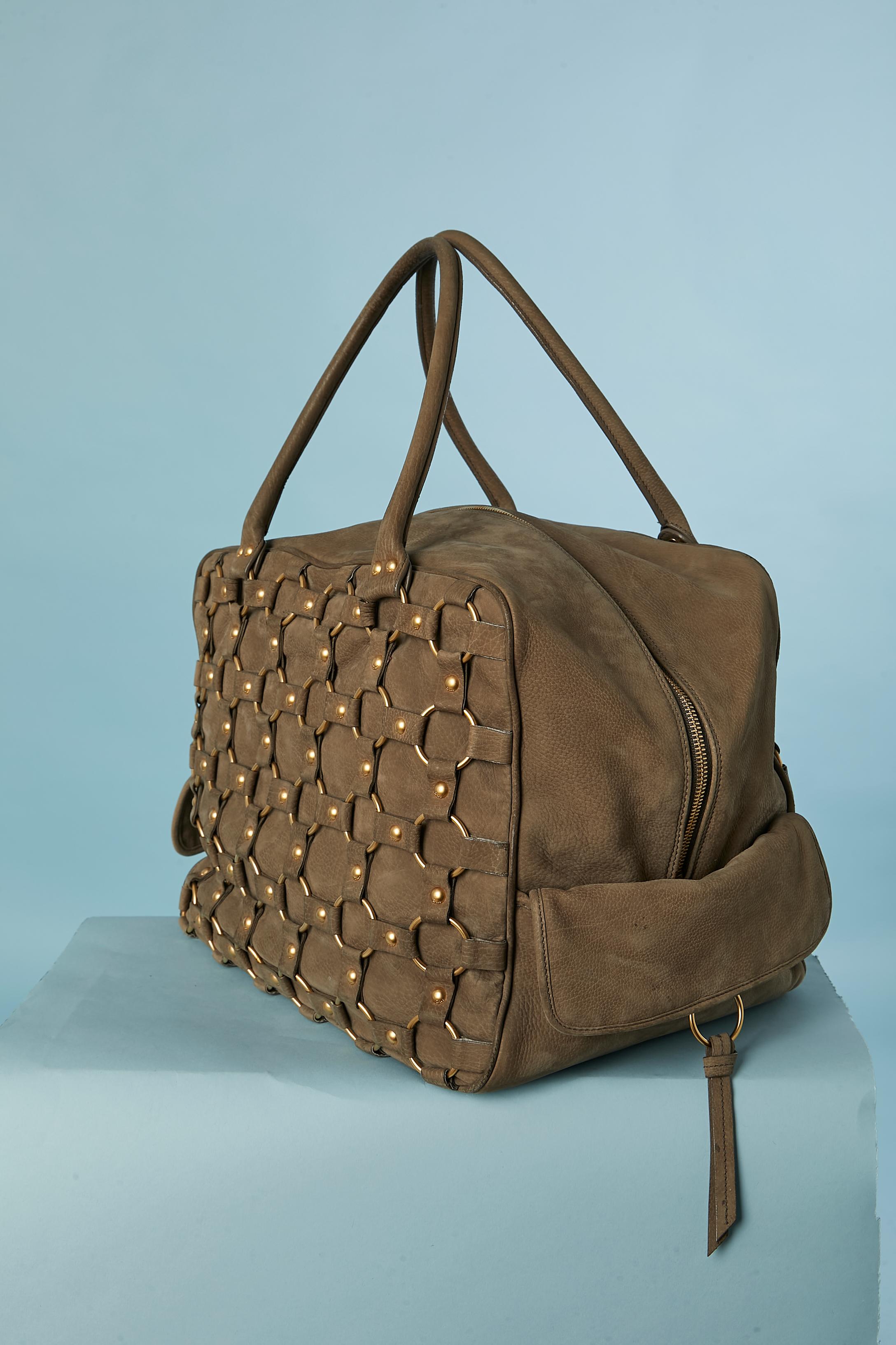 Sac à main en daim kaki avec anneaux Christian Dior Numéroté Bon état - En vente à Saint-Ouen-Sur-Seine, FR
