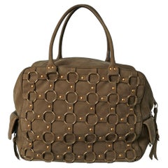Borsa grande a manico alto in pelle scamosciata color kaki con anelli Christian Dior numerati