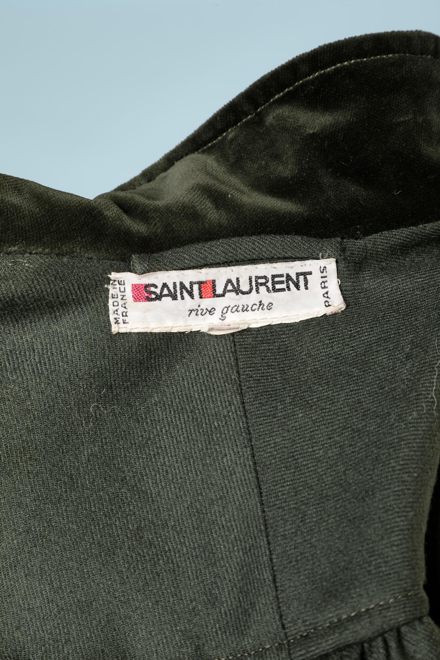 Kaki wool and velvet cape with collar and bow Saint Laurent Rive Gauche  1