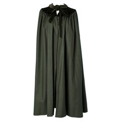 Vintage Kaki wool and velvet cape with collar and bow Saint Laurent Rive Gauche