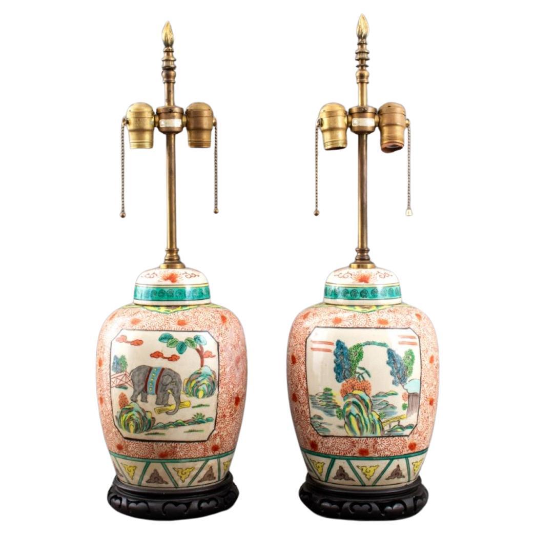 Kakiemon Style Covered Jars Mounted As Lamps, Pair