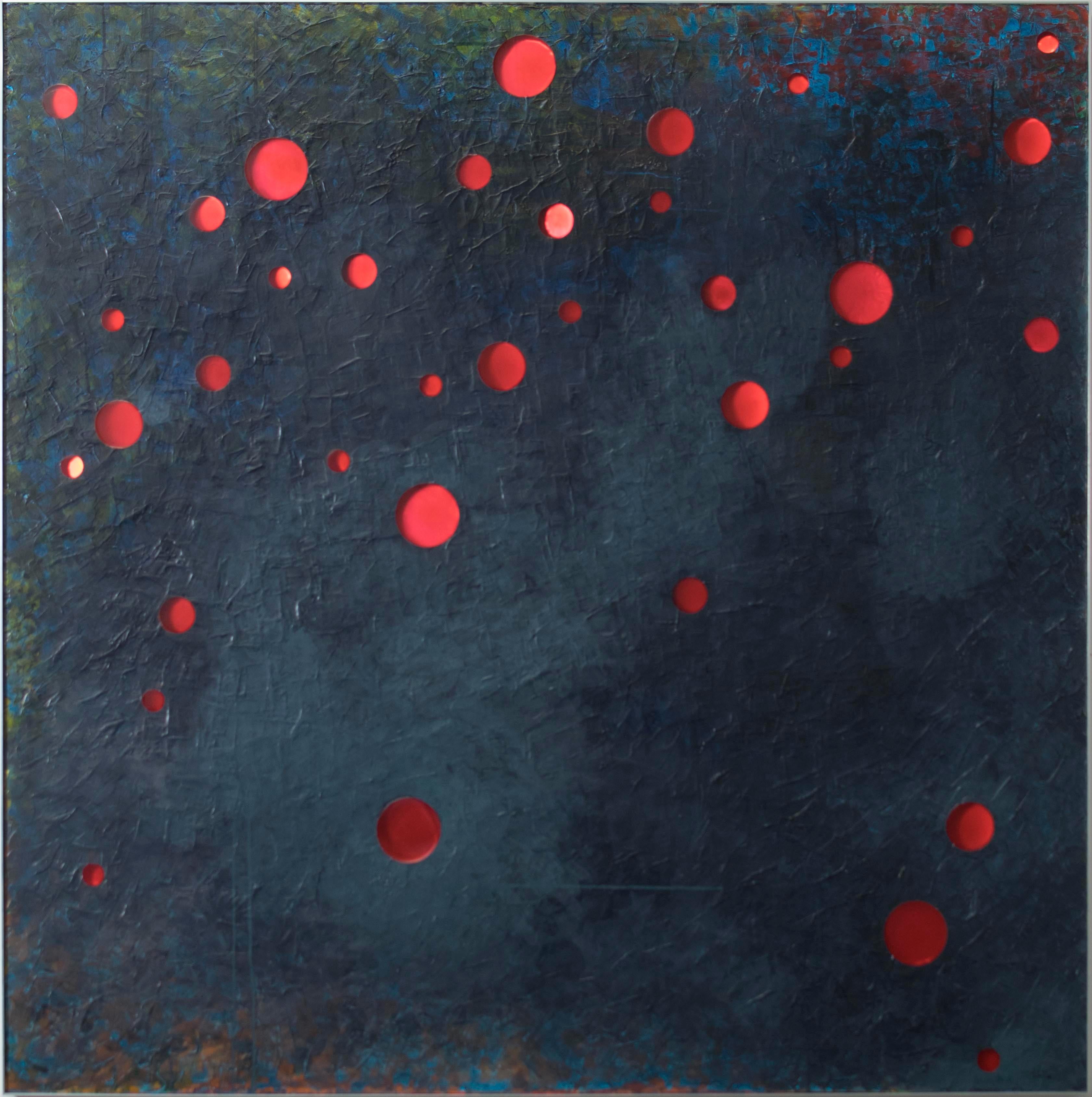 Indigo Land - Escape Crimson 1 - Painting by Kal Mansur