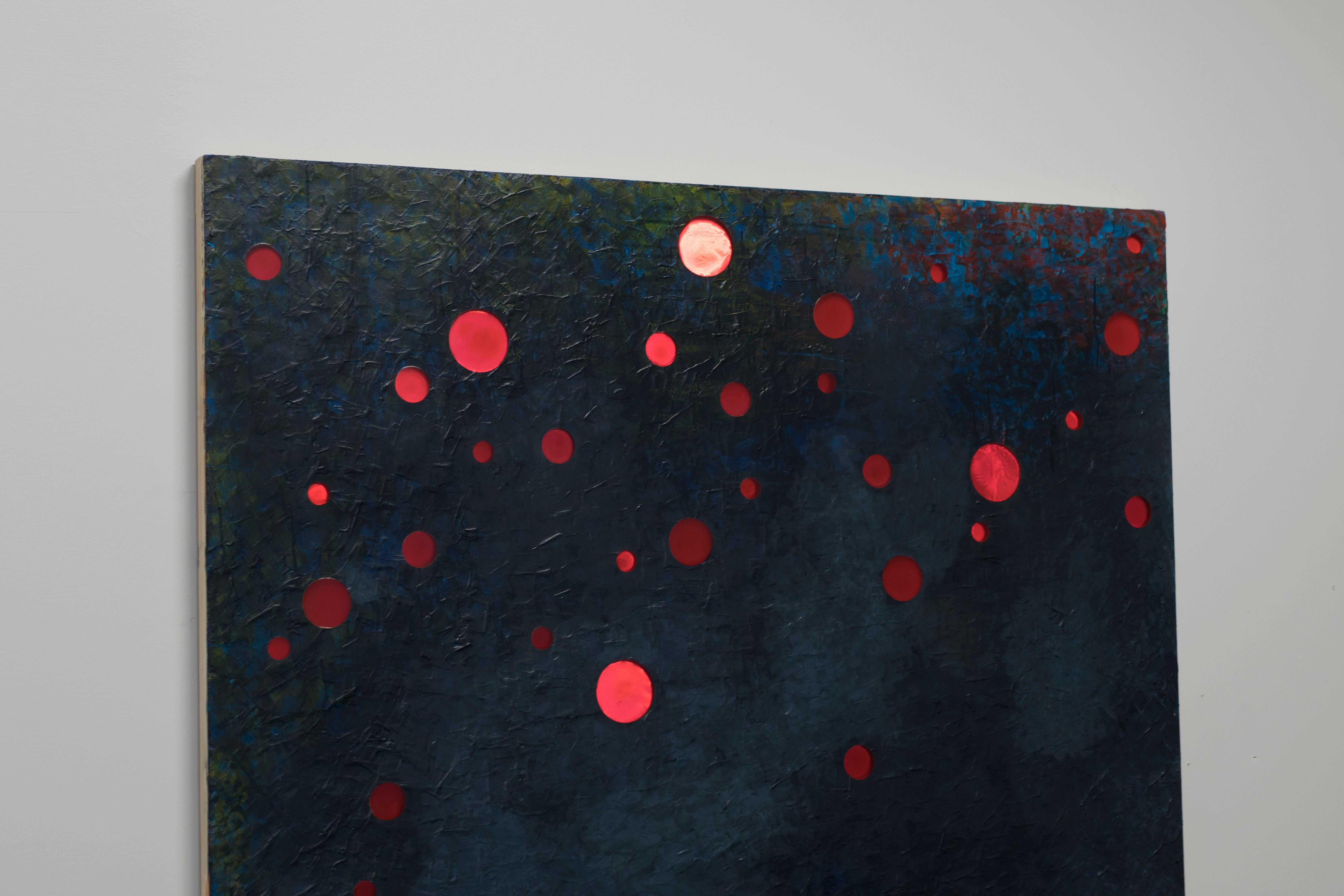 Indigo Land - Escape Crimson 1 - Black Abstract Painting by Kal Mansur
