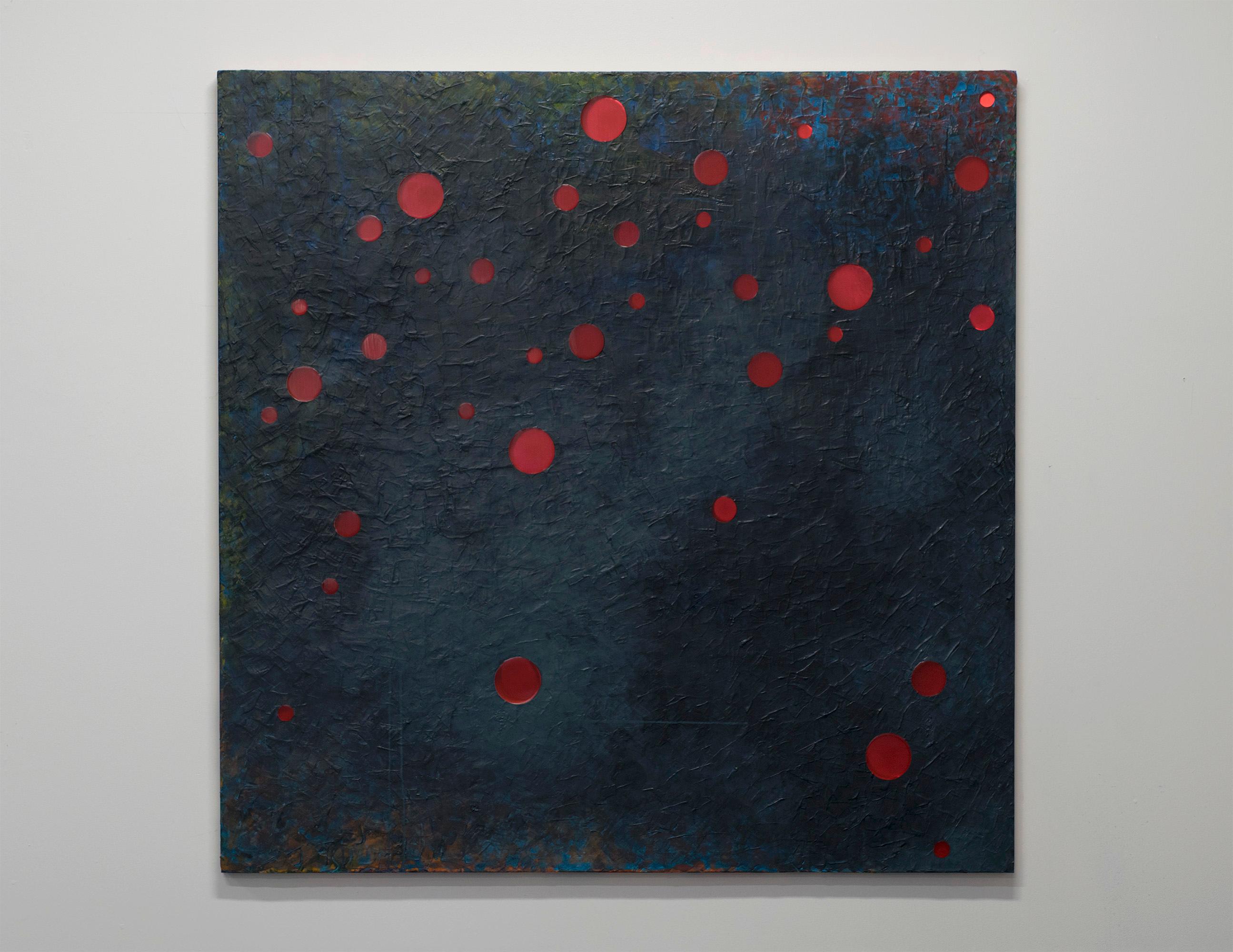 Indigo Land - Escape Crimson 1 - Abstract Painting by Kal Mansur