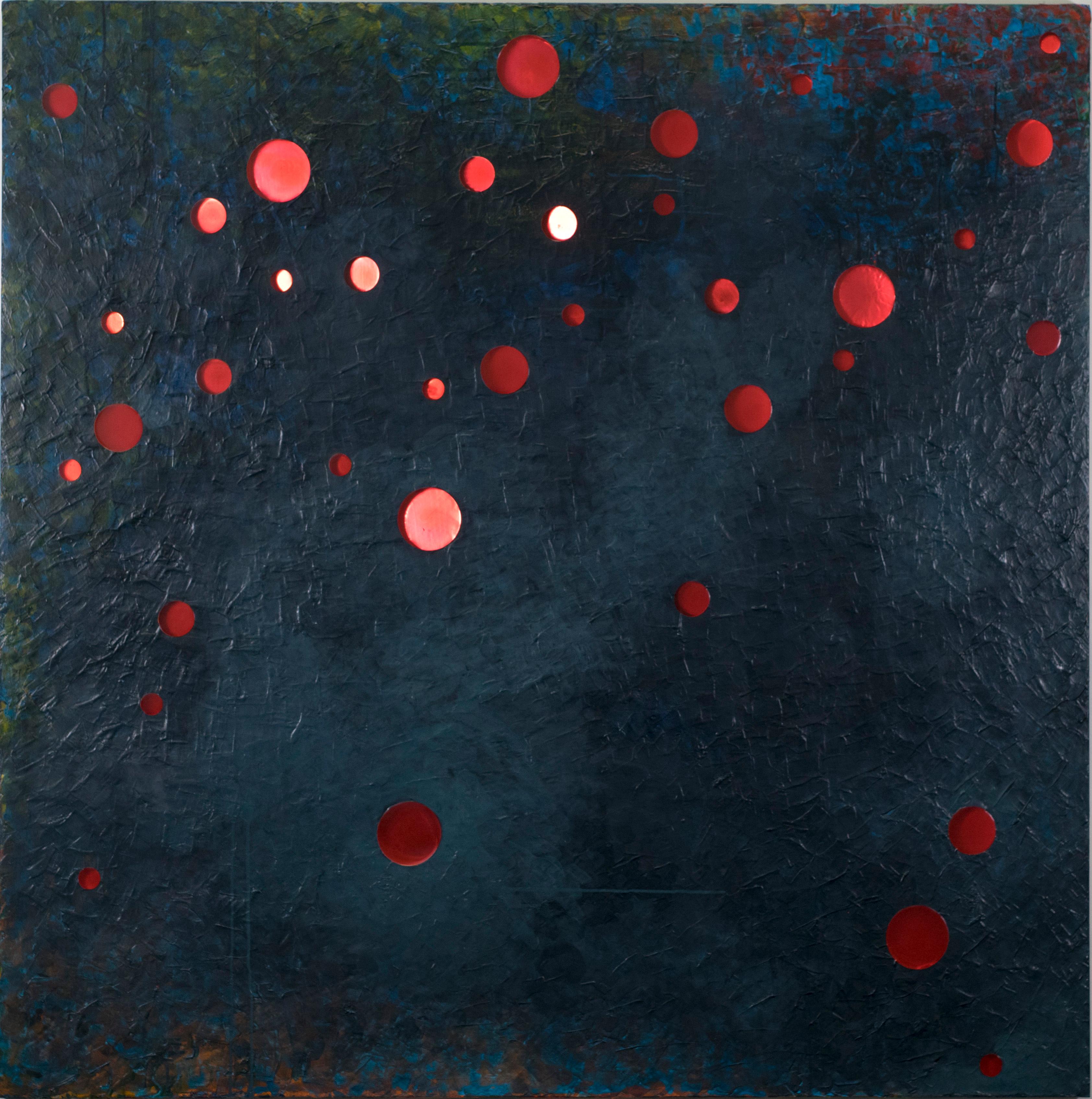 Kal Mansur Abstract Painting - Indigo Land - Escape Crimson 1