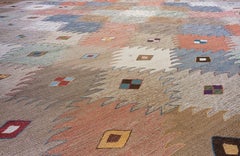 Tapis Kalach en laine tissé à plat multicolore de style scandinave et Navajo