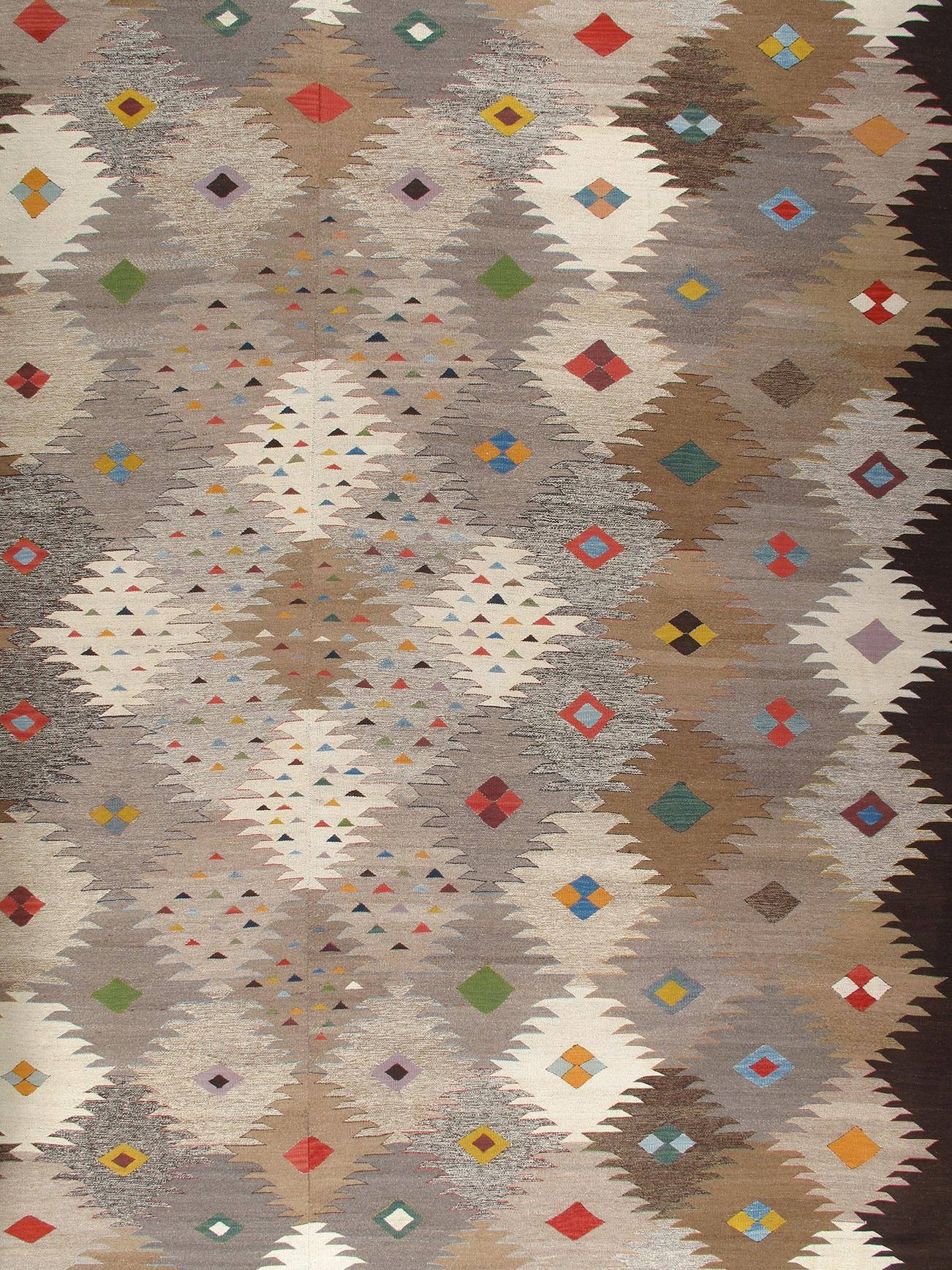 Persian Kalach Scandinavian and Navajo Style Multicolor Flatweave Wool Rug For Sale