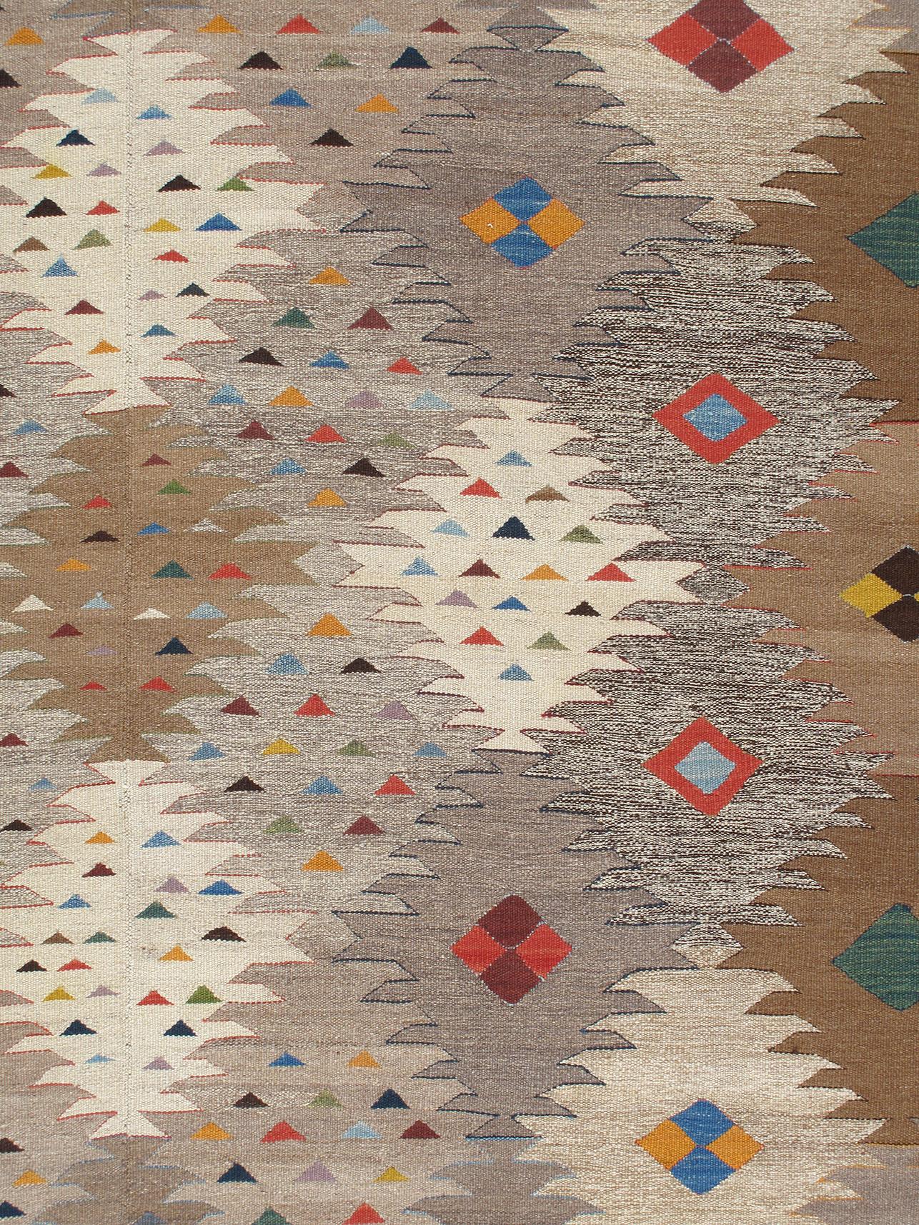 Contemporary Kalach Scandinavian and Navajo Style Multicolor Flatweave Wool Rug For Sale