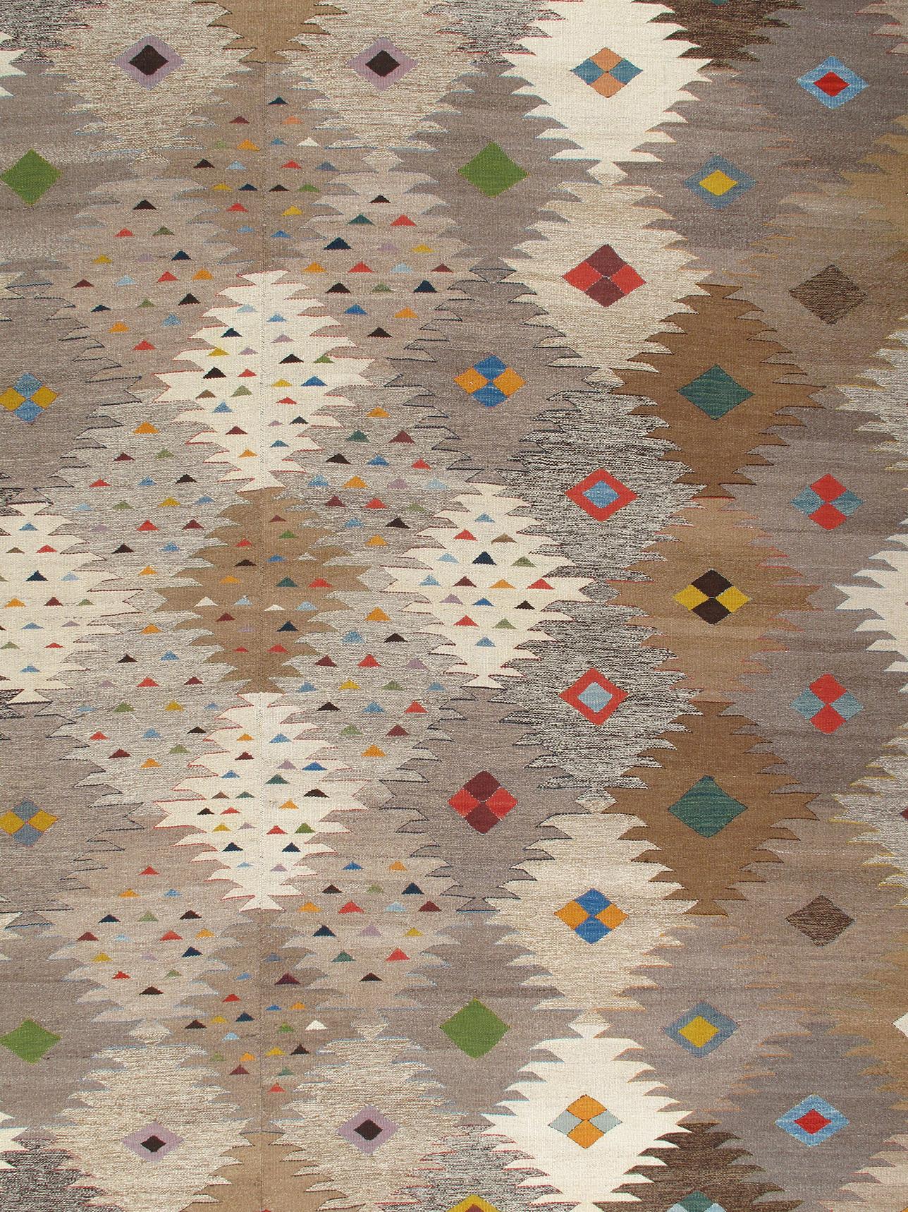Kalach Scandinavian and Navajo Style Multicolor Flatweave Wool Rug For Sale 1
