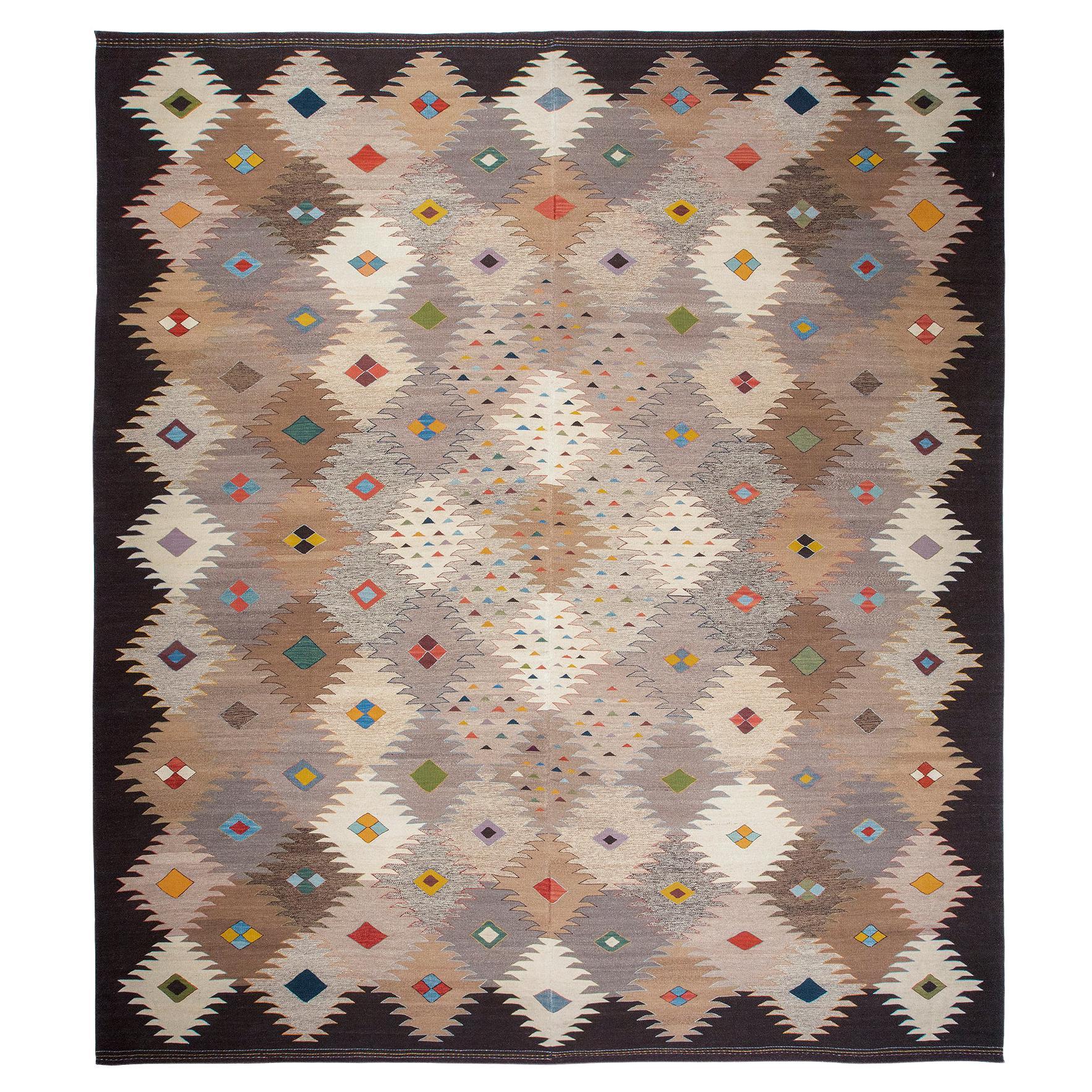 Kalach Scandinavian and Navajo Style Multicolor Flatweave Wool Rug For Sale