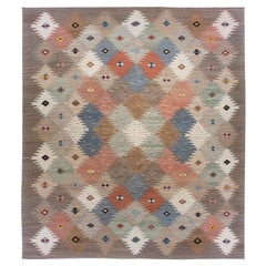 Kalach Scandinavian and Navajo Style Multicolor Flatweave Wool Rug