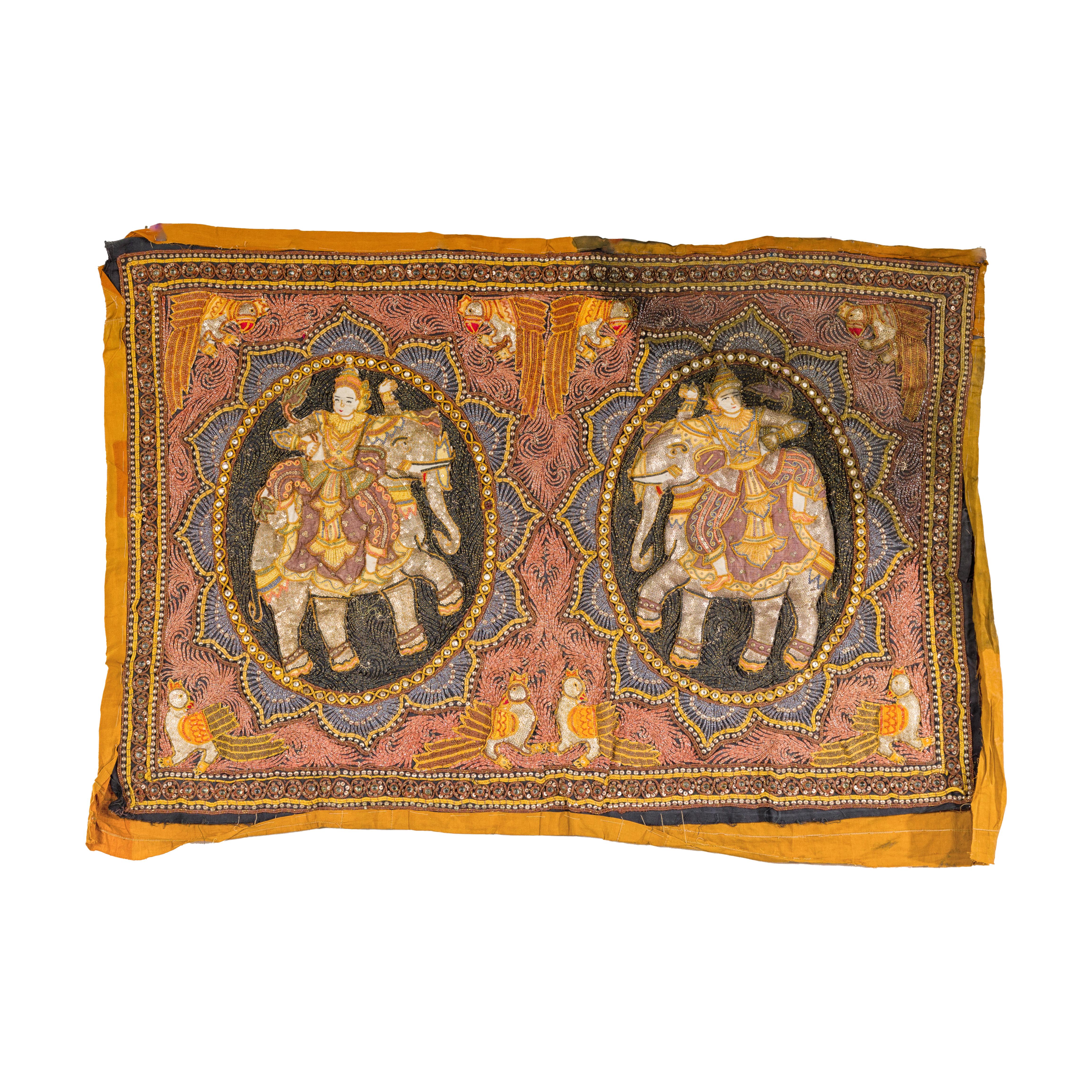 Kalaga 19th Century Tapestry with Stones, Sequins and Colorful Thread For Sale 12
