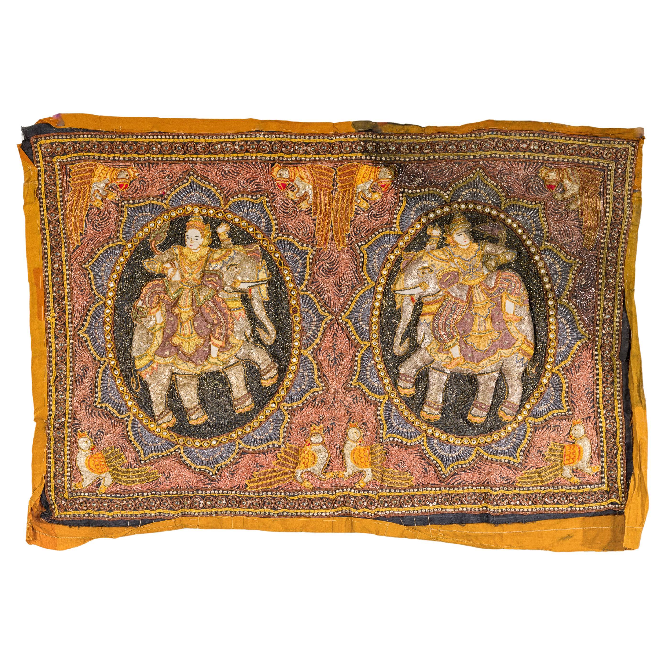 Kalaga 19th Century Tapestry with Stones, Sequins and Colorful Thread For Sale