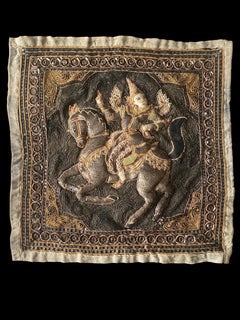 Arazzo birmano Kalaga - Cavaliere a cavallo - 19° - Birmania Myanmar Asia