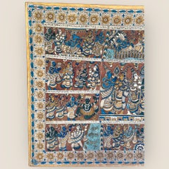 Antique Large Indian Kalamkari Temple Painting Hindu Story Textile Wall Art (1)