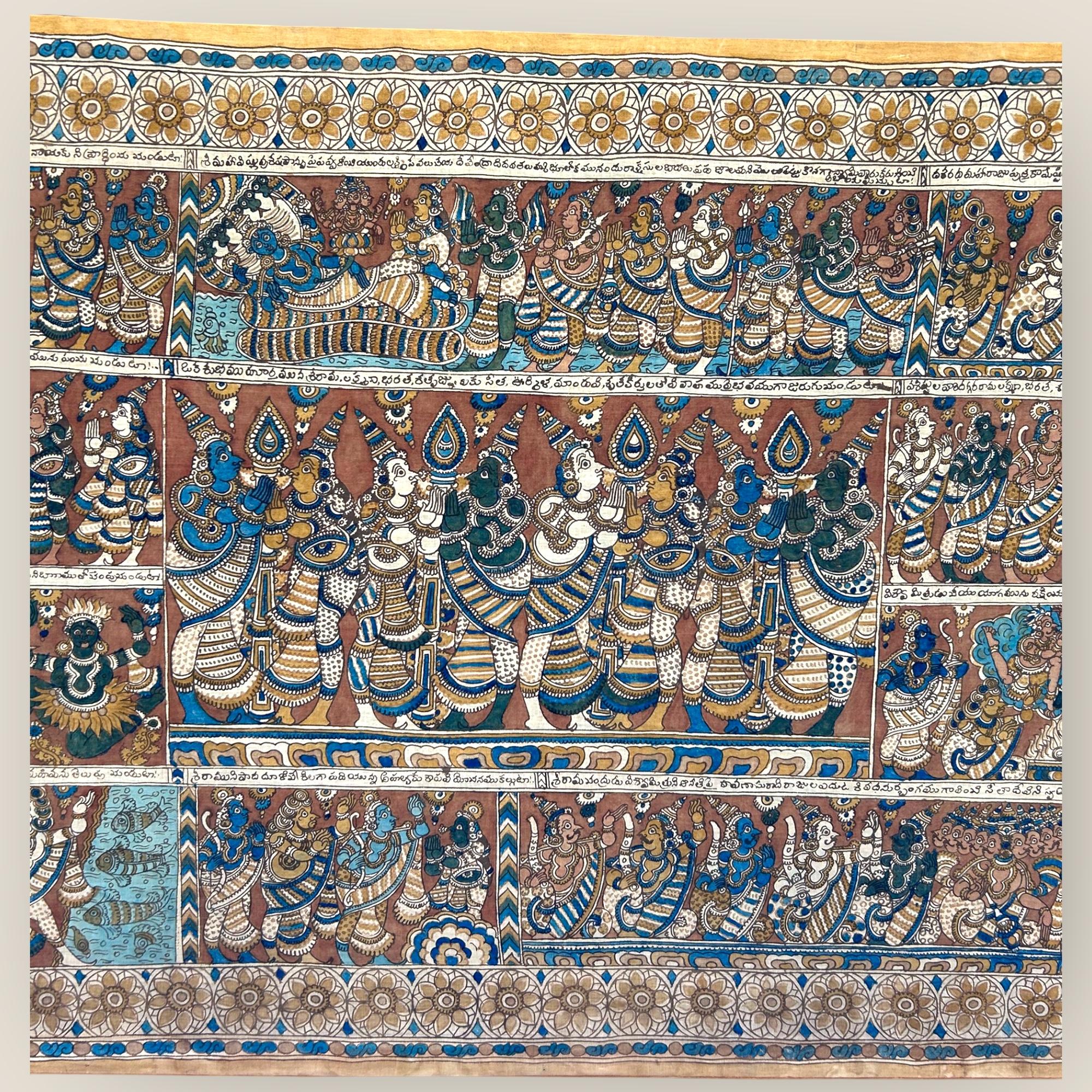 Pintura de Templo Kalamkari del Sur de la India (1) Indio en venta
