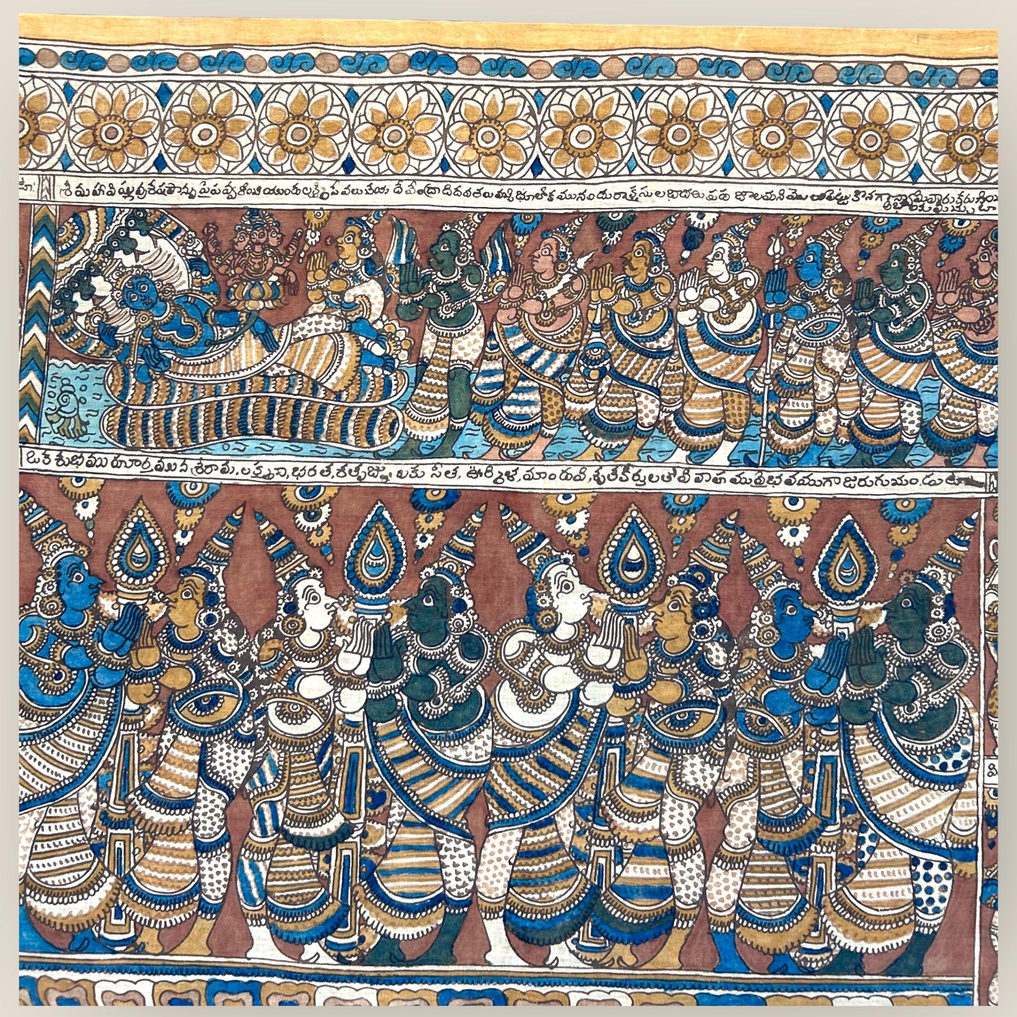 Pintura de Templo Kalamkari del Sur de la India (1) siglo XX en venta