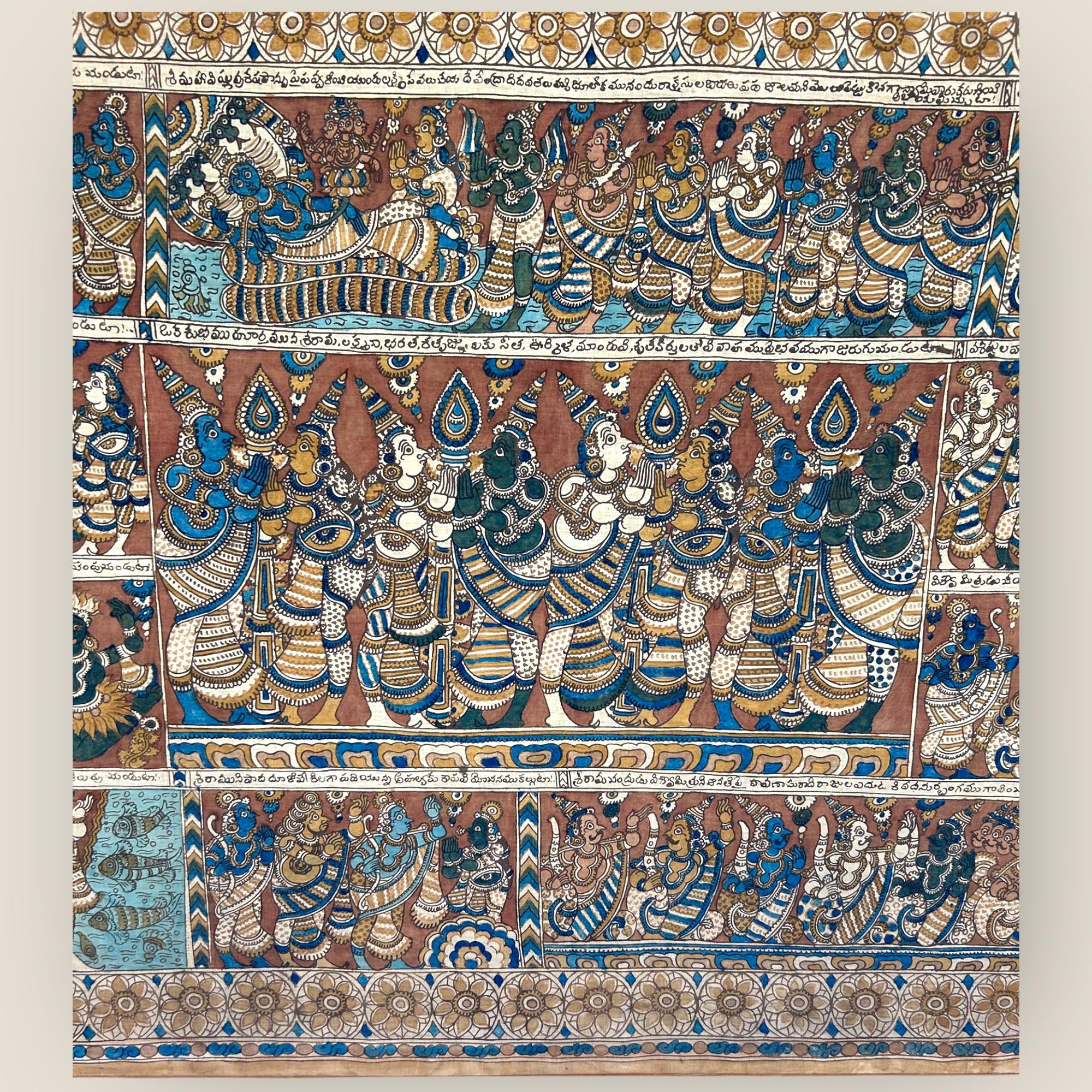 Pintura de Templo Kalamkari del Sur de la India (1) en venta 2