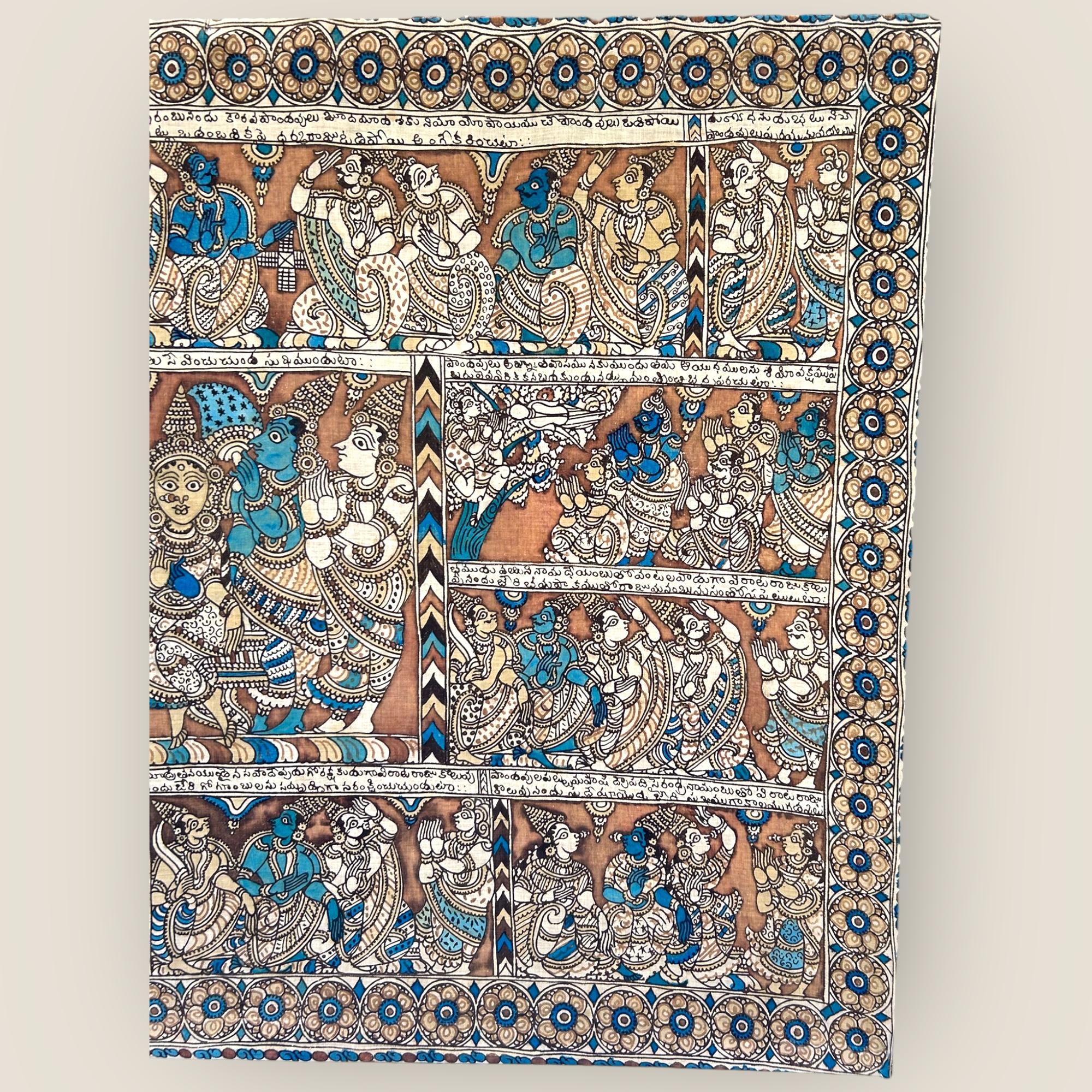 Pintura de Templo Kalamkari del Sur de la India (2) Indio en venta