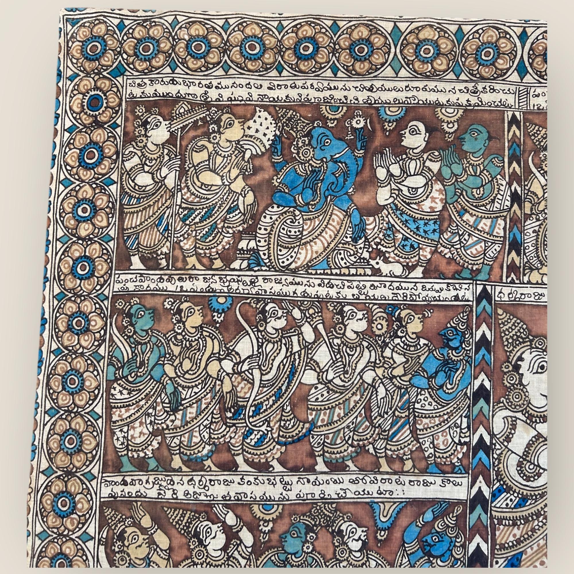 Pintura de Templo Kalamkari del Sur de la India (2) Pintado a mano en venta