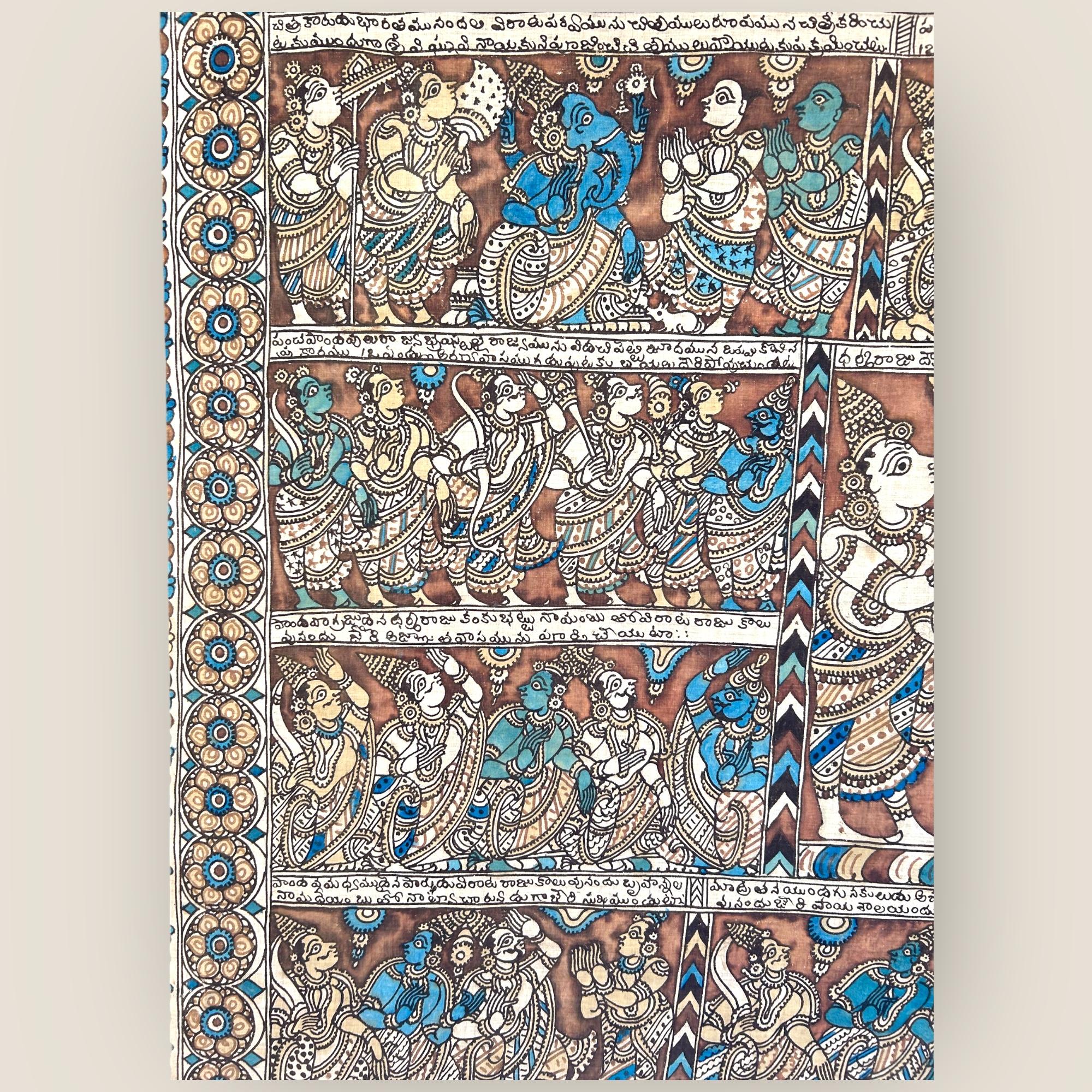 Pintura de Templo Kalamkari del Sur de la India (2) Textil en venta