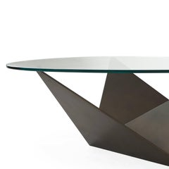 Kalan Coffee Table with Handcrafted Metal Base with Oval Glass Top