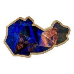 High Mountains (Blue & Orange), Contemporary Digital, Abstract Wood Frame