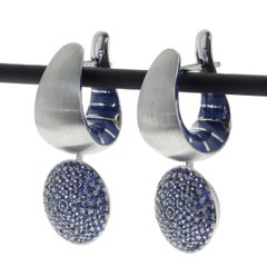 Blue Sapphire Enamel 18 Karat White Gold Kaleidoscope Earrings