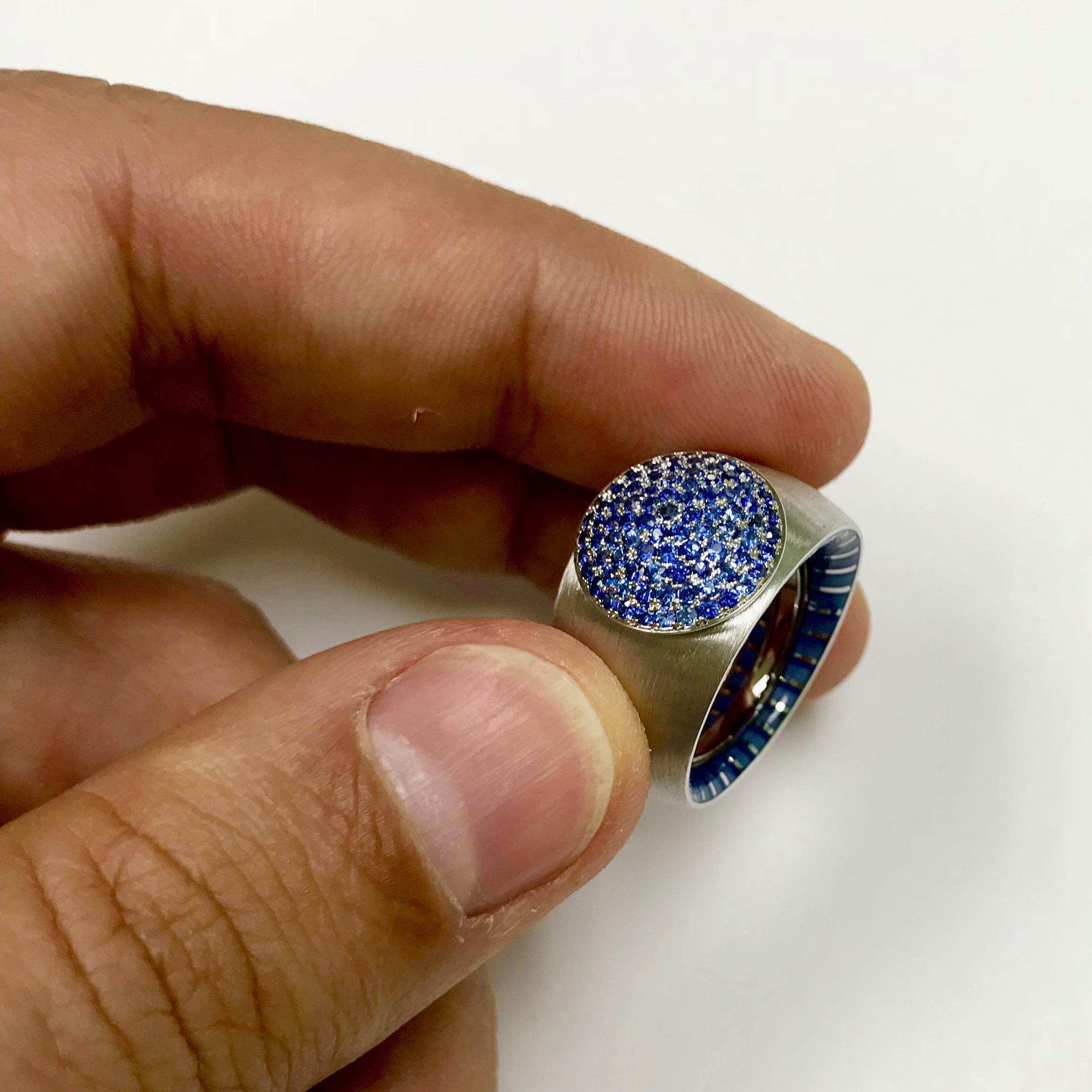 Kaleidoscope Collection Blue Sapphire Enamel 18 Karat White Gold Ring In New Condition For Sale In Bangkok, TH