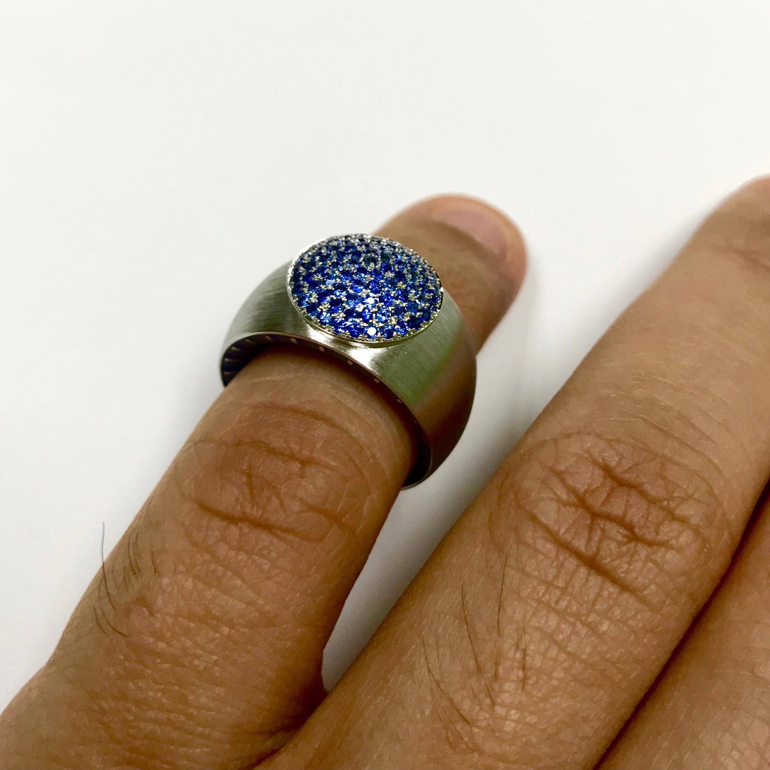 Kaleidoscope Collection Blue Sapphire Enamel 18 Karat White Gold Ring For Sale 1