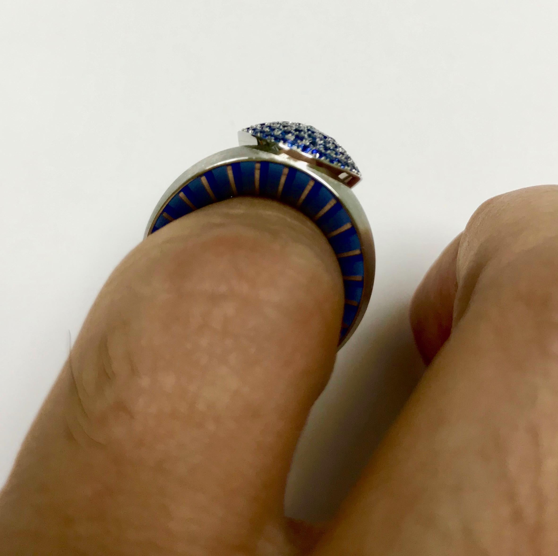 Kaleidoscope Collection Blue Sapphire Enamel 18 Karat White Gold Ring For Sale 2