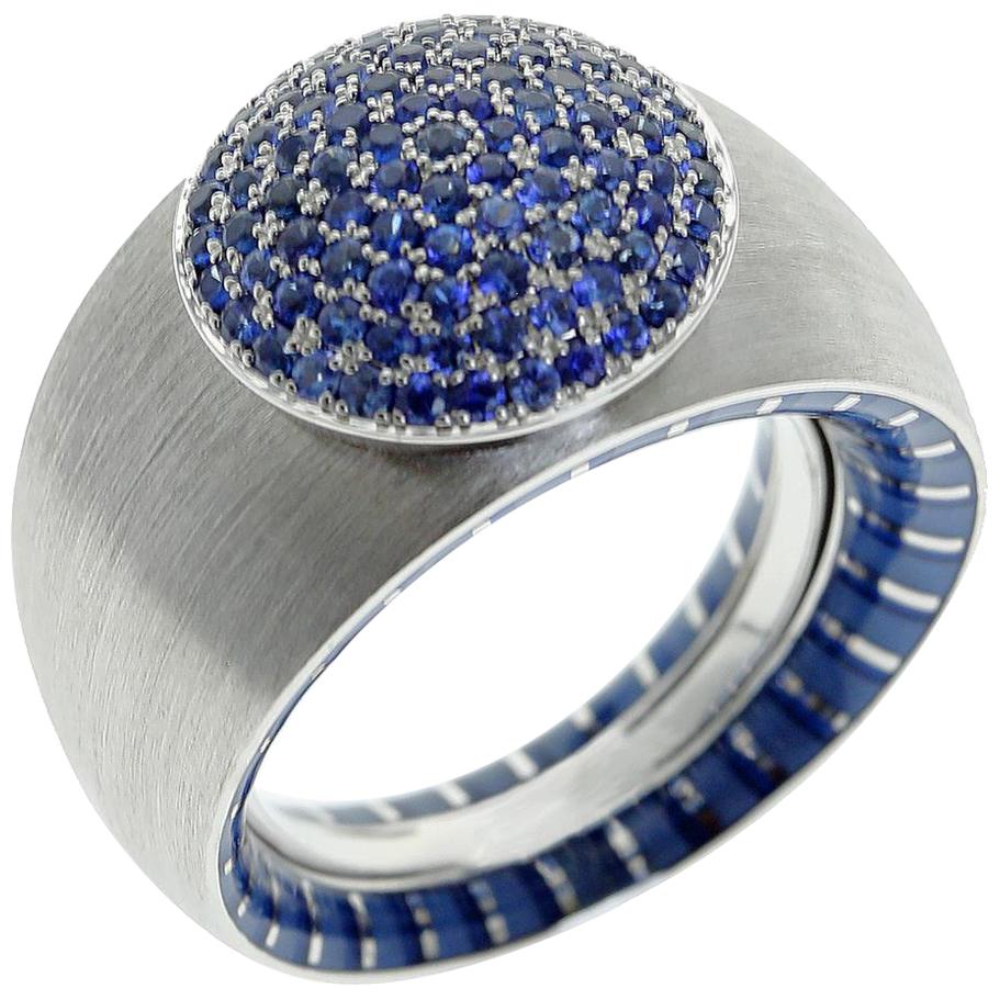 Kaleidoscope Collection Blue Sapphire Enamel 18 Karat White Gold Ring