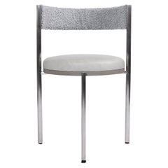 Kaleidoscope, Dining Chair in Brushed Stainless with Leather and Boucle