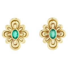 Kaleidoscope Flower Earrings in 18k Gold with Emeralds by Future Fortune Jewelry