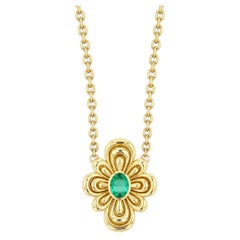 Kaleidoscope Flower Necklace in 18k Gold with Emerald by Future Fortune Jewelry