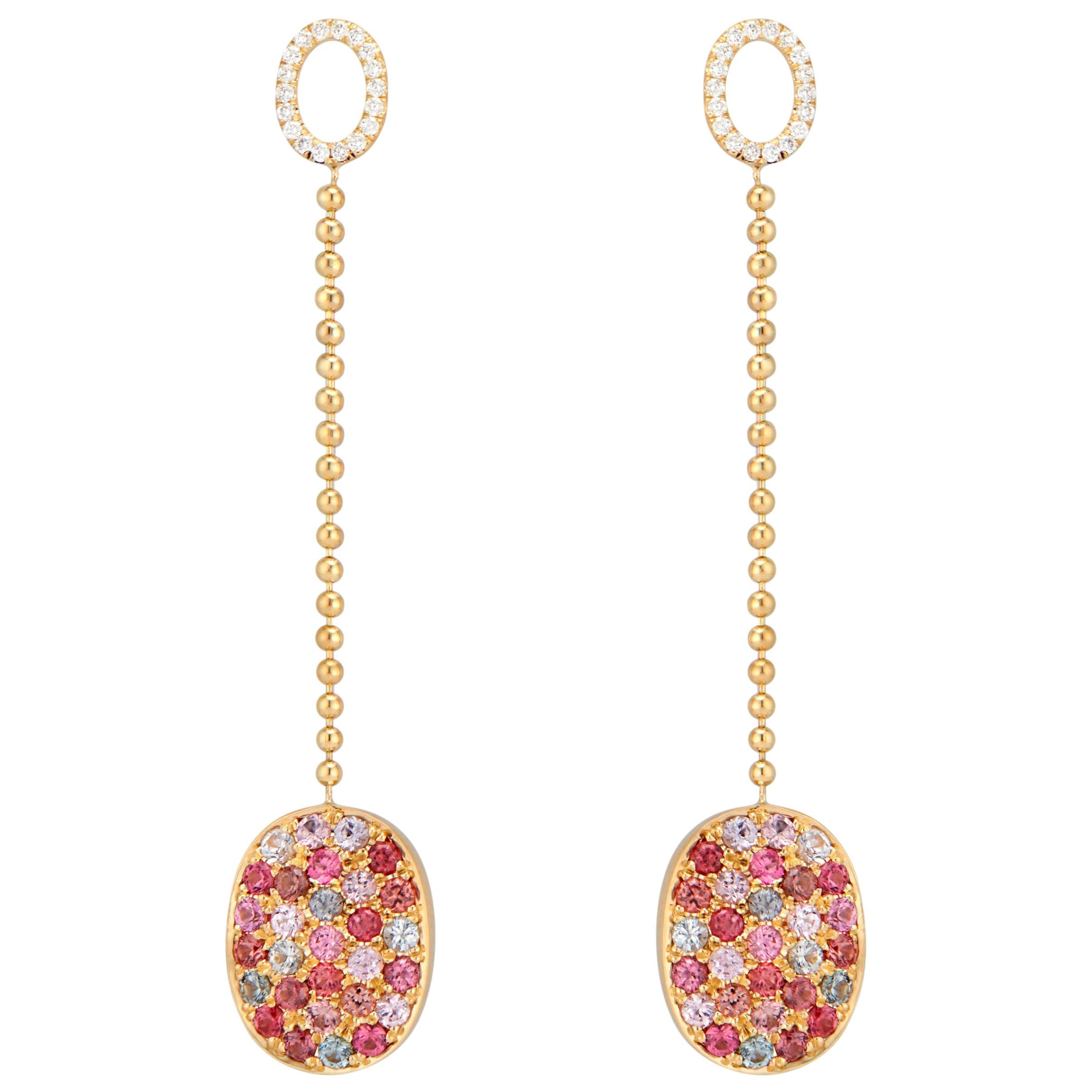 Kaleidoscope Multicolored Burma Spinel and Diamond Oval Dangle Earrings For Sale