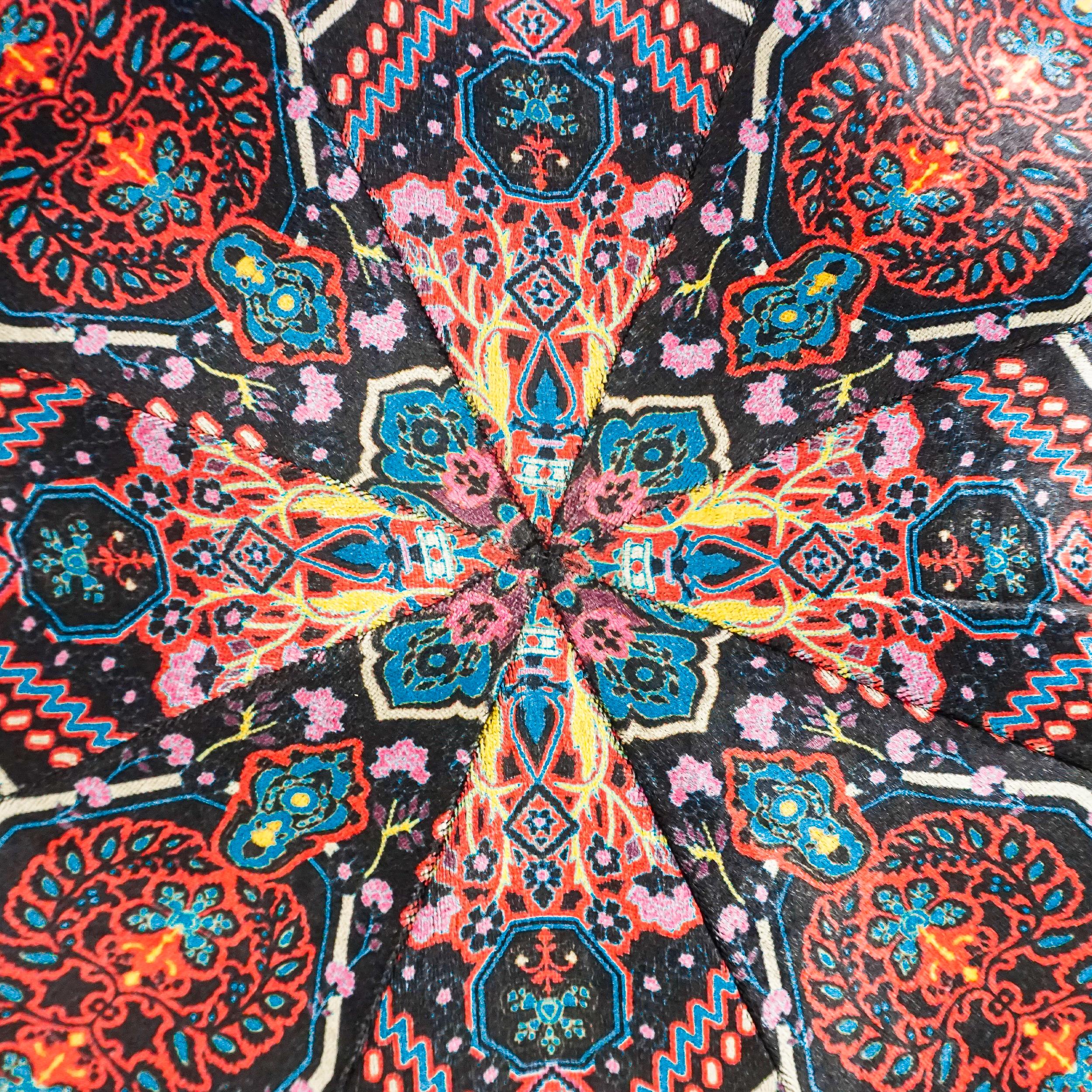 Bohemian Kaleidoscope Velvet Pouf Firm for Sitting For Sale
