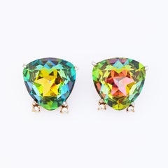 Kaleidoscope Watermelon Triangle Crystal Earrings By Laguna, 1950s
