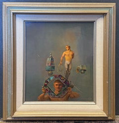"Kaleidoscopic", Rare Surrealist Painting with Half Nude Male by John Lear, 1986