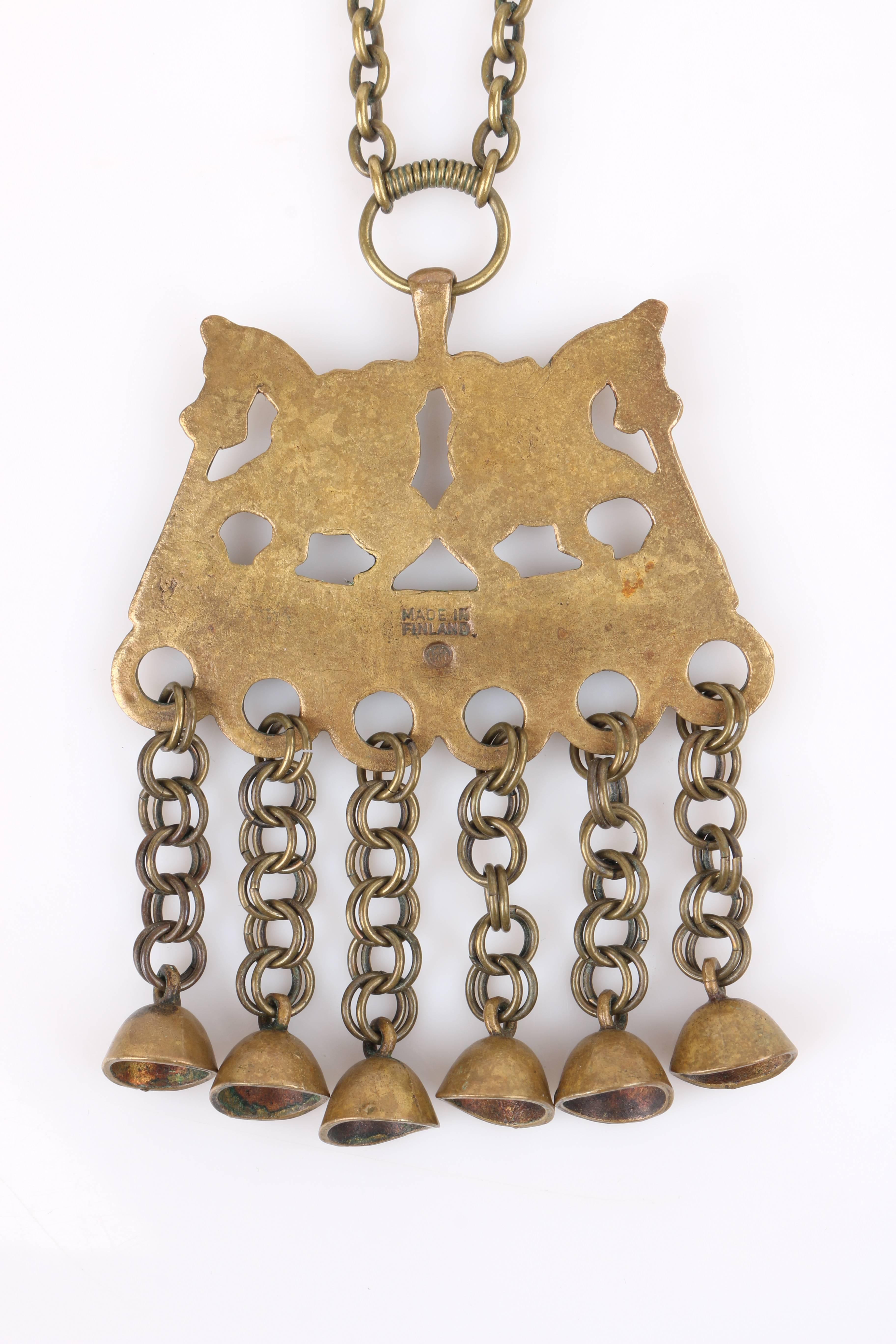 KALEVALA KORU c.1960s Bronze Nordic Viking Artifact Finnish Pendant Necklace In Excellent Condition In Thiensville, WI