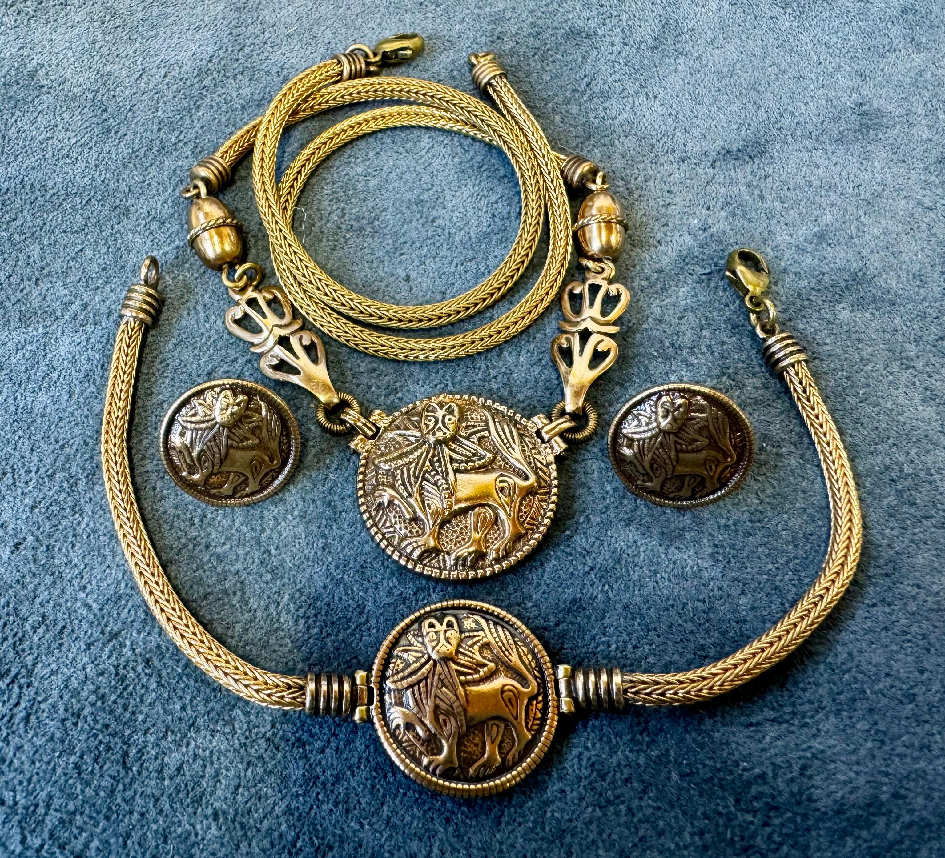 Modern Kalevala Koru Sun Lion Necklace, Bracelet and Earrings. Finland For Sale